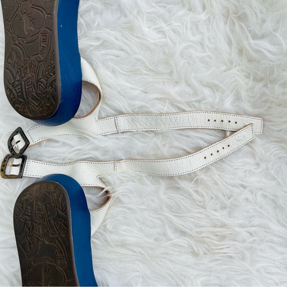 Fly London Navy Blue Perforated Mesh Leather Low Platform Sandal - Picture 14 of 16